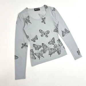 y2k euro light blue long sleeve top, butterfly print